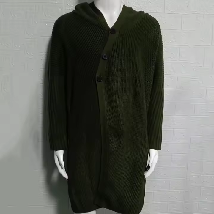 Suéter de punto con capucha para hombre, chaqueta de longitud media, ropa de otoño e invierno, nuevo 2024 - 1