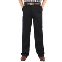 Pantalones Casuales de Cintura Alta para Hombres Color Sólido, Cintura Suelta, Algodón Puro, Doble Pliegue, Sin Arrugas - details 3