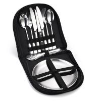 Cubiertos y Cucharas de Acero Inoxidable, Juego de Cubiertos Portátiles Dorados para acampar al Aire Libre, Plato para Barbacoa - details 4