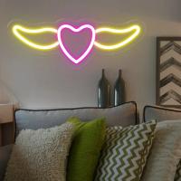 Luz de neón con forma de corazón volador, diseño de alas, letrero de neón alimentado por USB, lámpara LED, fiesta de cumpleaños, letrero para habitación del hogar, decoración de pared colgante, led de corazón - details 4