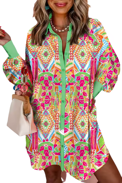Elrachen Vestido camisero con puños y estampado geométrico occidental para mujer, naranja, tallas S-XL - 1