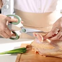 1 tijeras de cocina de acero inoxidable con mangos de goma suave, resistentes al óxido, ideales para pescado, carne, pollo, frutas, verduras, herramienta de cocina apta para alimentos, cómoda de usar - details 2