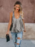 Destacados Lentejuelas con cuello en U Versátil Venta caliente Chaleco informal suelto sin mangas de moda Verano - details 25