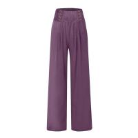 Pantalones largos sueltos de lino y algodón de pierna ancha para mujer con cintura elástica informal de primavera y verano - details 19