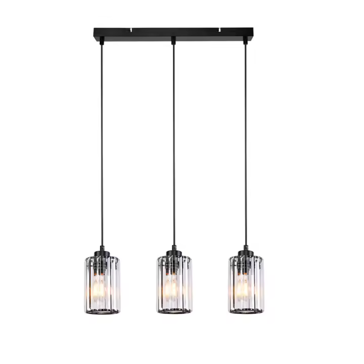 CBJKTX Lámpara colgante de mesa de comedor de cristal negro moderno 3 llamas E27 - 1
