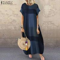 ZANZEA-Vestido largo bohemio a cuadros, Vestido largo de manga corta para verano, Vestido de fiesta de vacaciones a la moda, bata holgada informal para mujer 2023 - details 2