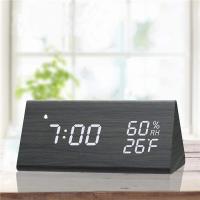 Reloj despertador de madera con pantalla LED de tiempo, cargador USB, detección de humedad y temperatura, despertador Digital para mesita de noche - details 10