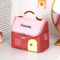 Bolsa de maquillaje de cabina bonita de gran capacidad, estuche de cosméticos de mano Kawaii con forma de casa, bolsa de almacenamiento de artículos de tocador cuadrada con cremallera para mujer - details 7