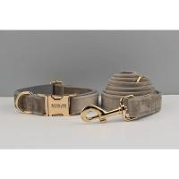 Juego de Collar y correa de terciopelo para perro, placa de identificación grabada personalizada, suministros para mascotas, color gris claro, 12 - details 5