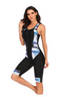 Traje de baño de una pieza con cremallera y bloque de color sin mangas, traje de buceo y surf de piernas de longitud media - details 7