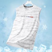 Verano de los hombres 2025 nuevo secado rápido T hielo fresco tejido deportes manga corta cuello redondo correr fitness T - details 2