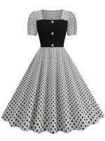 Vestido midi elegante de fiesta con estampado de lunares, manga corta y línea A, informal para verano, para mujer. - details 28