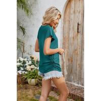 BUNO-2025 Camisetas para mujer de manga larga de algodón para mujer, camisetas con manga casquillo y cuello en V, camiseta informal holgada de manga larga de algodón para mujer - details 23