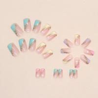 24Pcs/Box Uñas Postizas Francés Arco Iris Con Patrón De Corazón Blanco Uñas Postizas Largas Cuadradas Cubiertas De Plástico Para Manicura - details 9