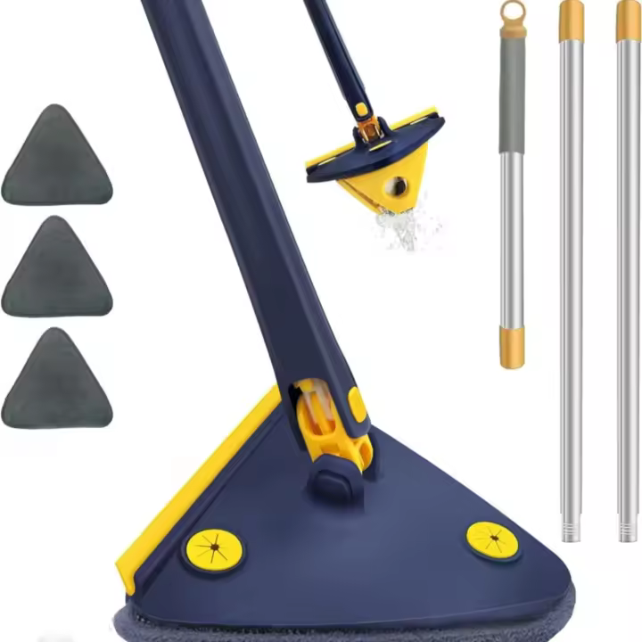 Mopa Triangular de 360 ° con 3 Recambios, Limpia Suelos, Paredes y Ventanas, Autoescurrible Giratoria, Microfibra Triangular - 1
