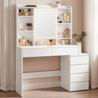 Ajustable, Mesa de Maquillaje con Espejo, Compartimentos Abiertos, Estantes Ajustables, Estación de - details 0