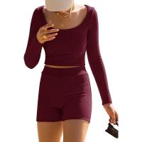 BUNO-Conjunto de ropa de estar por casa para mujer, tops ajustados de manga larga y pantalones cortos de motorista, 2 piezas, verano, 2025 - details 56