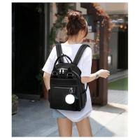 Mochila ligera e impermeable para mujer, bolso de viaje informal, Bola de felpa bonita, color rojo, azul y negro - details 0