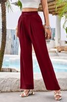 Pantalones de cintura alta para mujer, pantalones de vestir lisos a la moda, pantalones holgados de pierna recta para primavera y otoño - details 14