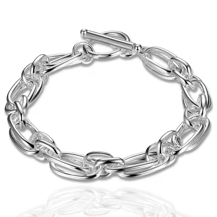 Pulsera de plata estilo hip hop para hombres y mujeres de 8 pulgadas de largo - 1