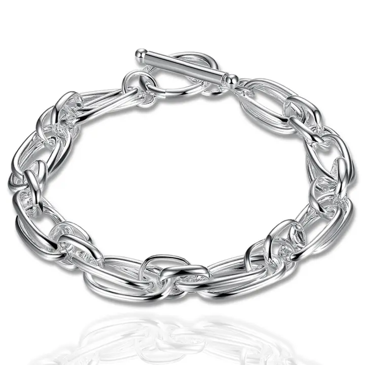 Pulsera de plata estilo hip hop para hombres y mujeres de 8 pulgadas de largo - 1