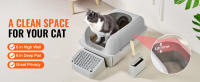 SucceBuy XL Caja de arena para gatos de acero inoxidable, 6 pulgadas de profundidad, sin olores, con estribo filtrante, pala y lados altos, fácil de limpiar, ideal para gatos grandes, capacidad de 30 litros - details 0