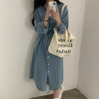 Vestido Denim Retro con Cuello Largo Elegante Estilo Coreano para Mujeres - details 21
