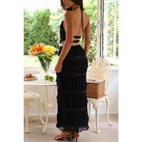 2025 Nuevo conjunto de dos piezas sin mangas de gasa con cintura elástica, conjunto de falda holgada para vacaciones - details 37