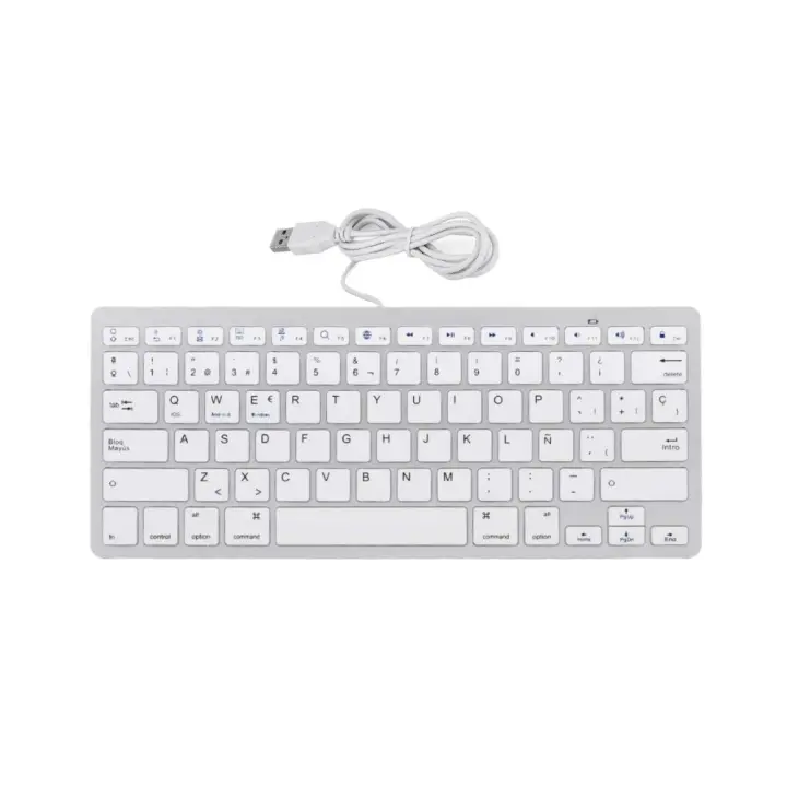 Teclado Español Ultrafino con Cable Blanco o Negro, Conexión USB de 78 Teclas, Plug and Play, Robusto y Silencioso para Juegos de Oficina Portátil - 1