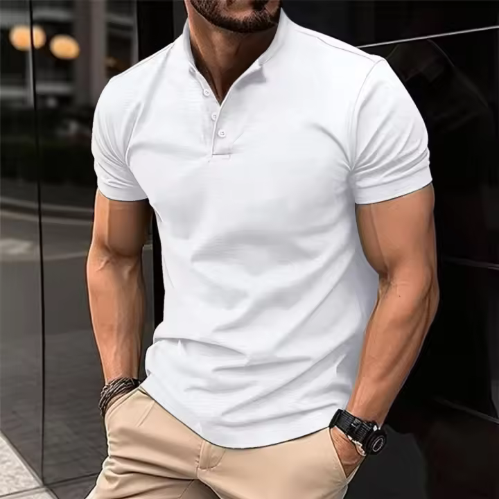 Camiseta casual grande Henry de manga corta con solapa para hombre, beige, rojo, verde, 2XL - 1