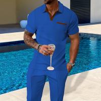 [Conjunto de polo versátil] Conjunto de polo versátil de color sólido para hombre: ropa informal para exteriores con bolsillos y pantalones cortos a juego - details 0