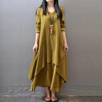 Anself primavera moda mujer Casual vestido suelto Color sólido manga larga vestidos de mujer de gran tamaño talla grande Boho largo Maxi vestido - details 5