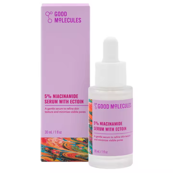 Good Molecules 5% Niacinamida con Ectoina 30ml/1oz Suero facial suave para poros agrandados, textura, tono, hidratación - Antienvejecimiento - 1