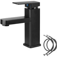 Grifos Monomando para Lavabos de Baño, Grifo Bañera Alto Cascada Negro, Agua Fría y Caliente con Dos Mangueras - details 0