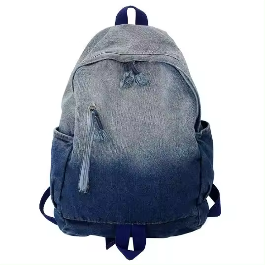 Nuevos estudiantes universitarios simple lavado de mezclilla bolsa de hombro de lona estudiantes de secundaria gradiente de color mochilas - 1