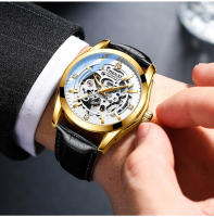 Reloj mecánico completamente automático con correa de cuero para hombre, reloj mecánico hueco, reloj luminoso e impermeable. - details 12