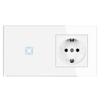 1Gang 1Way Touch interruptor con tomas de corriente 16A 220V,Panel de vidrio templado 153*82mm - details 0