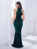 Vestido de noche sin hombros con cuentas y lentejuelas, vestido de fiesta con cuello redondo, cansado, largo hasta el suelo - details 3