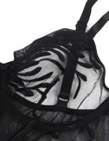 Camisola de lencería negra transparente, tirantes bordados, pijama sexy de talla grande con liga de malla y mujer - details 5