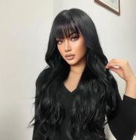 Pelucas Negras Rizadas de 24 Pulgadas Estilo con Flequillo para Mujeres - details 1