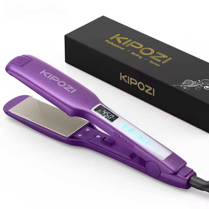 Plancha de pelo profesional KIPOZI, plancha plana de titanio con pantalla LCD Digital, rizador de calentamiento instantáneo de doble voltaje, regalo - 1