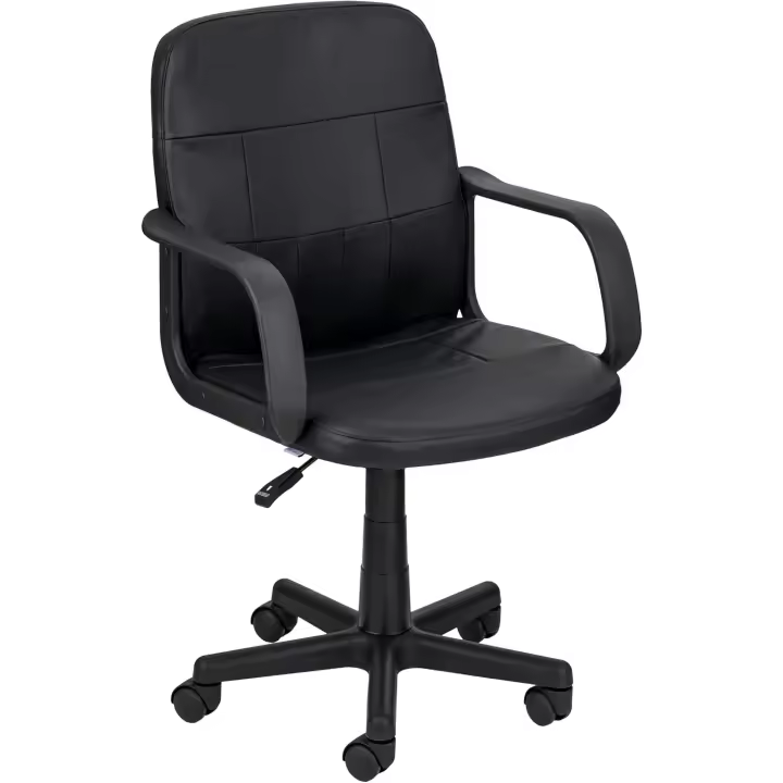 Silla de Oficina ergonómica de Piel sintética Negra, con Ruedas giratorias, reposabrazos, Altura Regulable, de Acero y Espuma Blanda, fácil de Montar y desplazar, 56x48x95 cm - 1