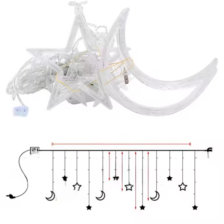 138 LEDs Curtain Lights Christmas Moon Star Window Fairy String Lights 220V for Indoor Window Patio Kid Bedroom Decoration - 1