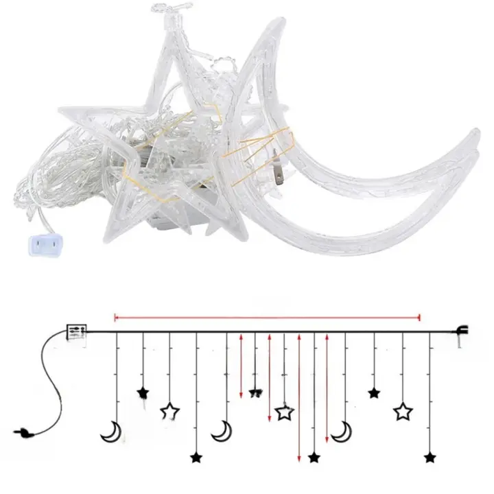 138 LEDs Curtain Lights Christmas Moon Star Window Fairy String Lights 220V for Indoor Window Patio Kid Bedroom Decoration - 1