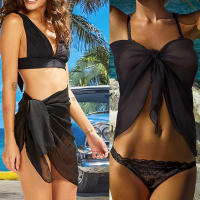 Falda larga y corta para mujer, traje de baño de Sarong, pareo de Bikini de verano, bufanda transparente - details 16