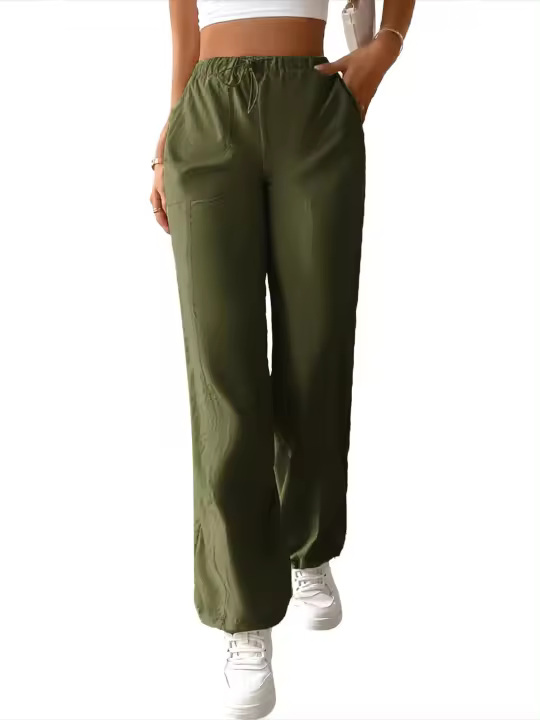 Pantalones elásticos de pierna ancha para mujer Ropa de moda de otoño y primavera - 1