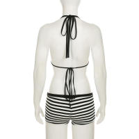 Conjunto de dos piezas de bikini a rayas sexy estilo vacacional americano Lianlianbuwang, top halter y shorts para chica atractiva - details 17