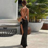 2025 Primavera y verano Estilo caliente Doble cara Abertura larga Correas sexy Espalda bonita Color sólido Vestido de playa de punto - details 7