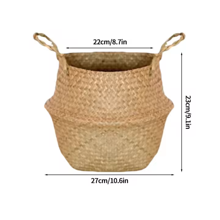 Cestas de almacenamiento Naturales de algas marinas, maceta de flores de estilo nórdico, cesta de plantas, bolsa de cultivo tejida de paja, maceta colgante, decoración del hogar - 1