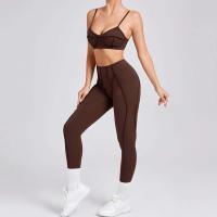 Ropa deportiva de gimnasio reforzada para mujer, traje de yoga de entrenamiento para mujer, ropa deportiva gris café 2024 - details 16